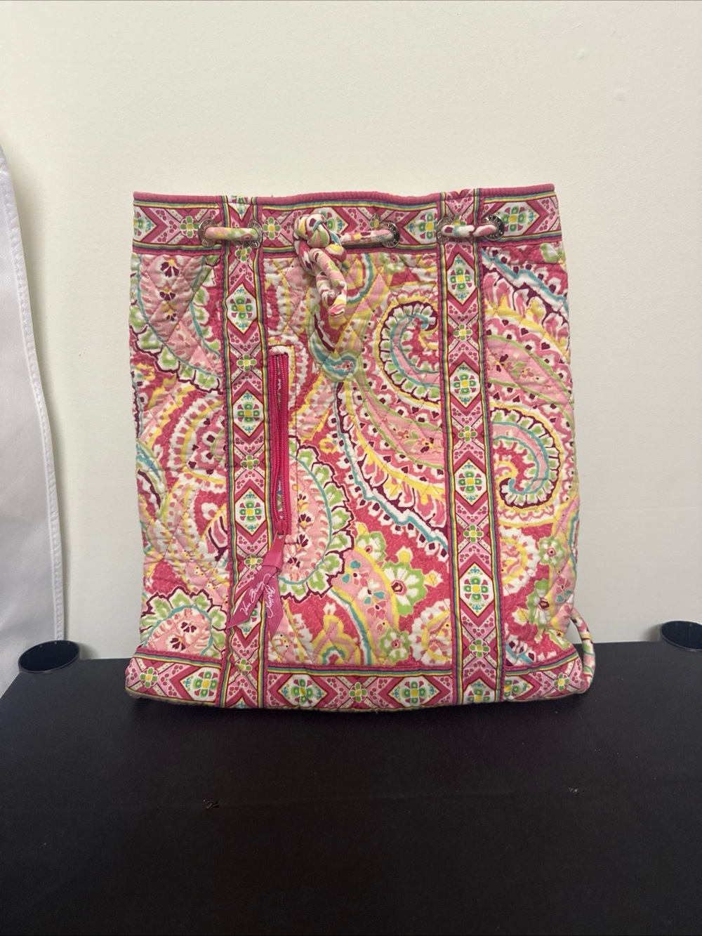 Vera Bradley Quilted Pink Paisley Drawstring Tote Bag